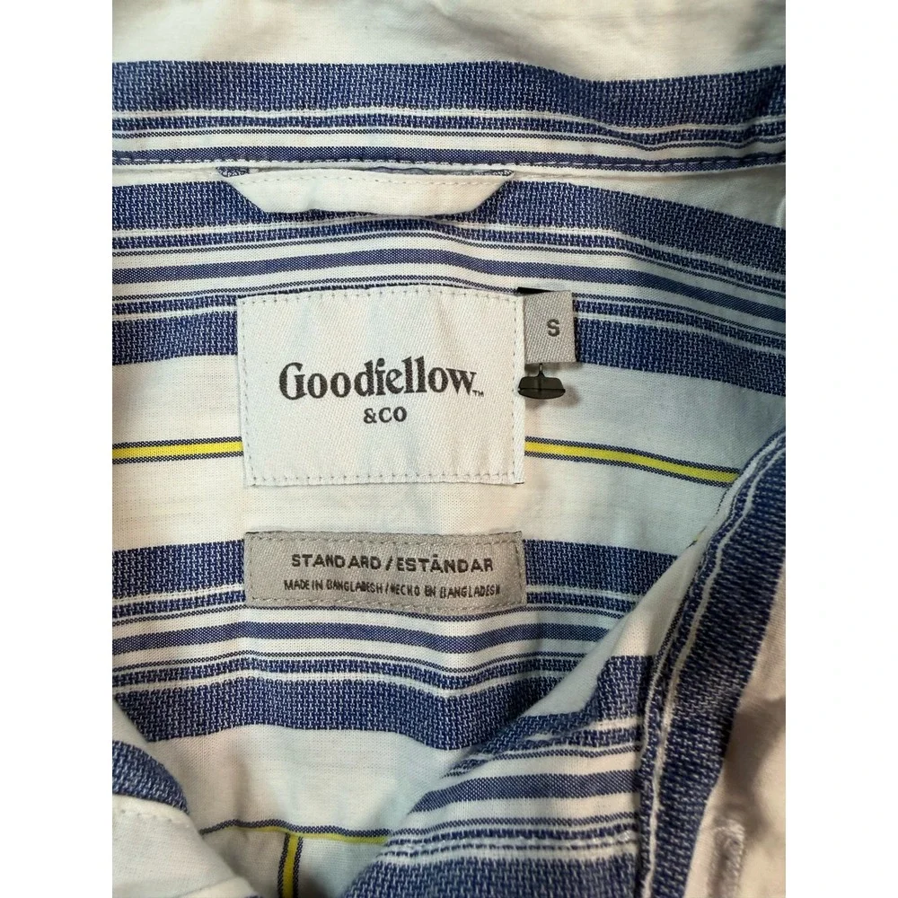 Goodfellow & Co Mens Small Short Sleeve Button Down Shirt Blue Yellow Striped